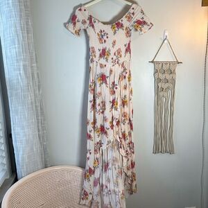 EUC Forever 21 Pink Floral Smocked Top Slit Hem Dress Small